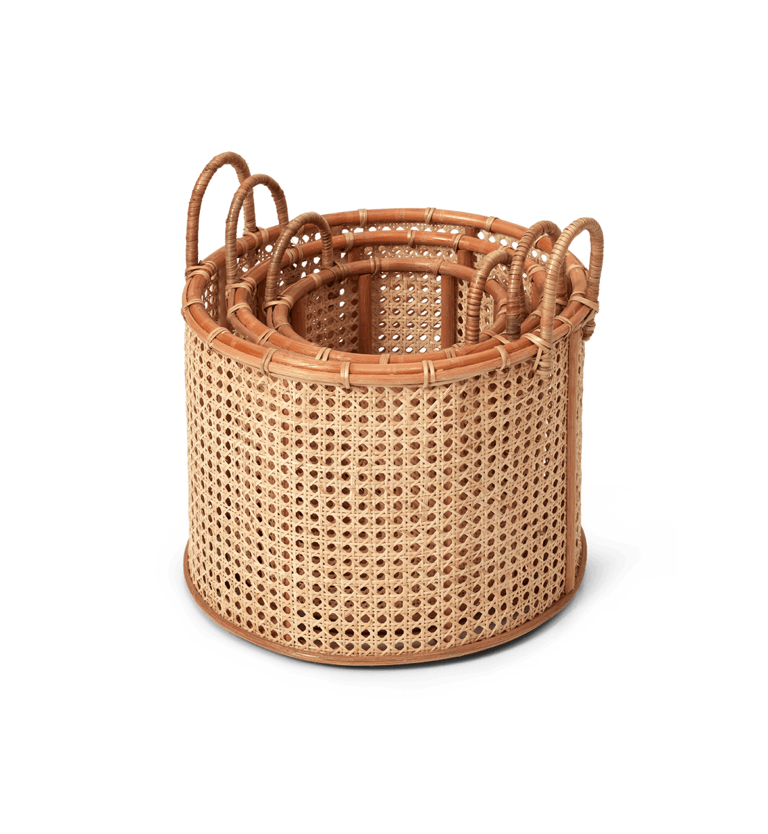 Wick Rattan Baskets, Set of 3