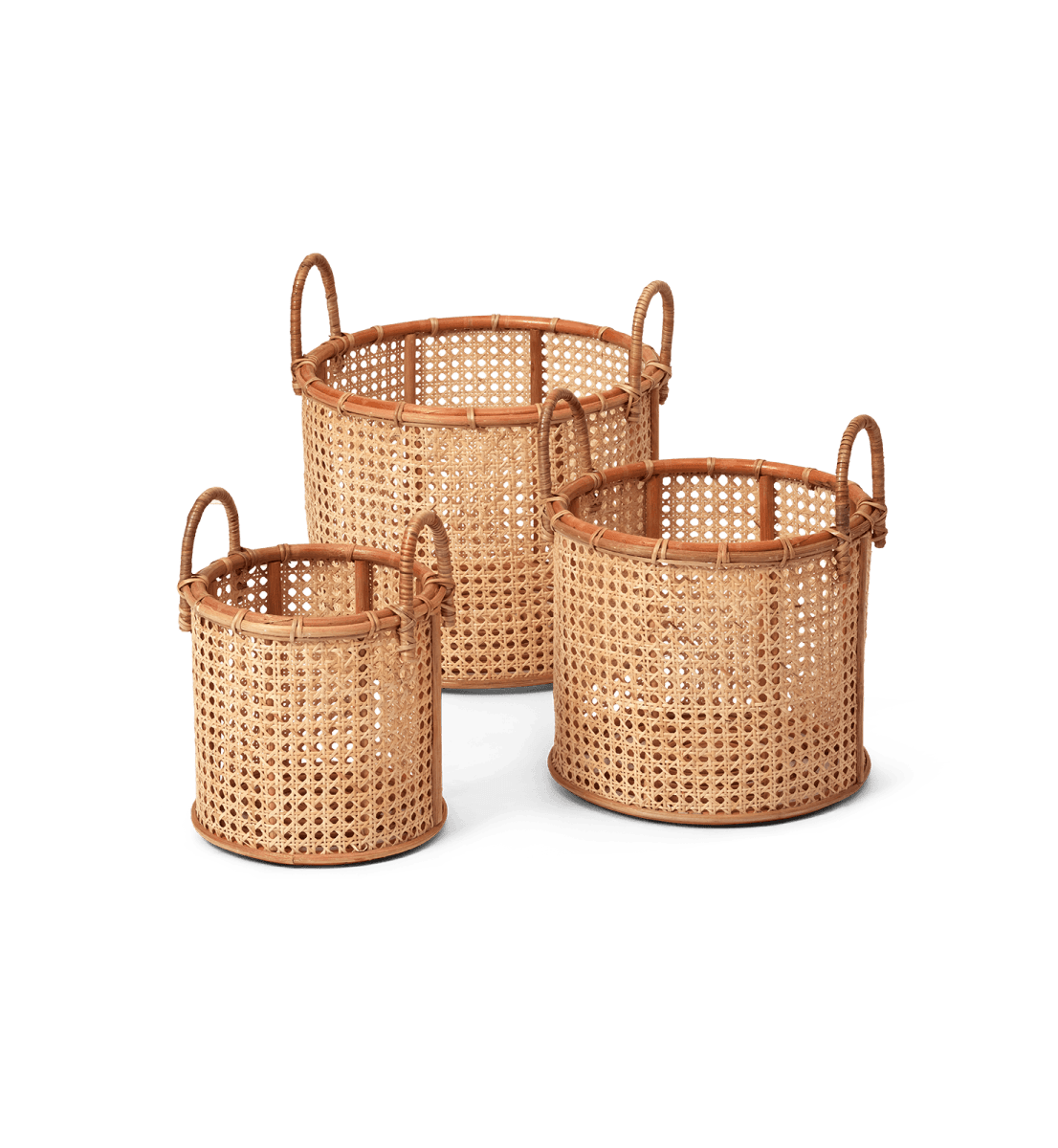 Wick Rattan Baskets, Set of 3