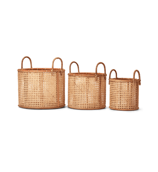 Wick Rattan Baskets, Set of 3